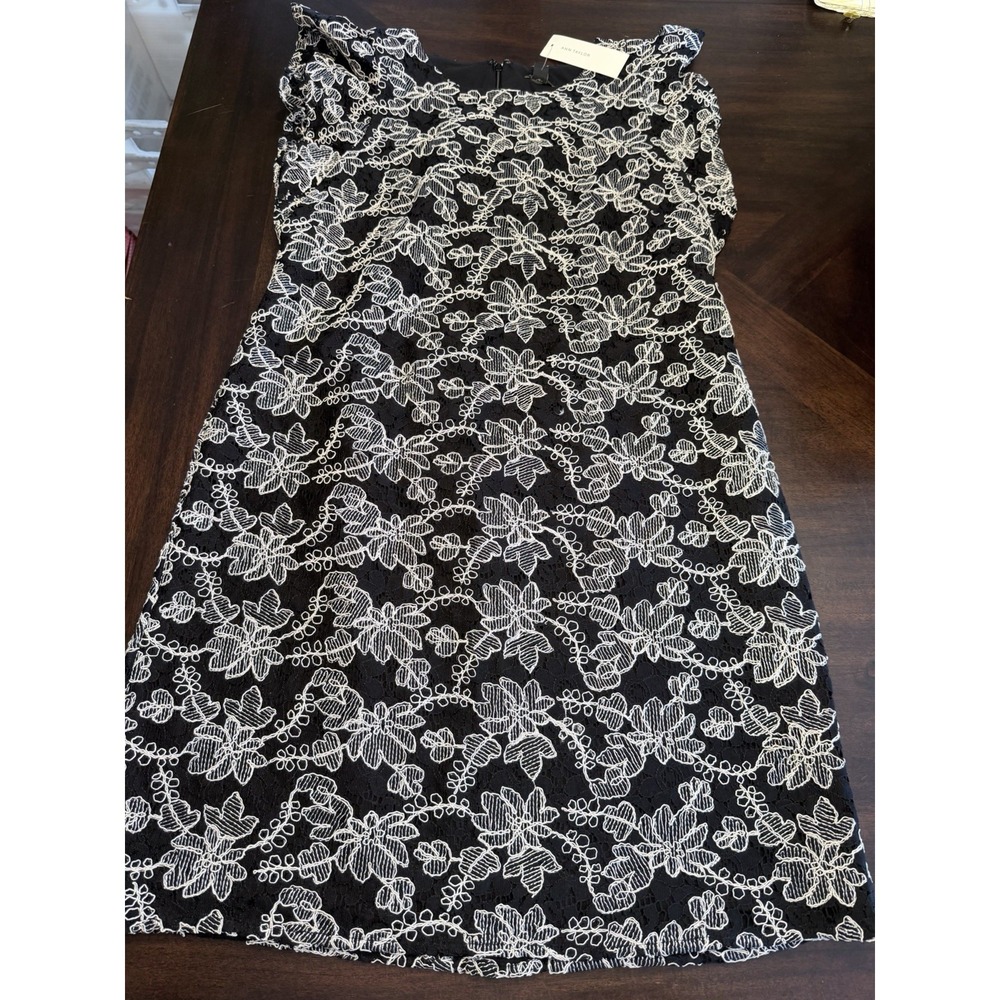 Ann Taylor Black White Lace Dress Contast size 8 NWT embroidered